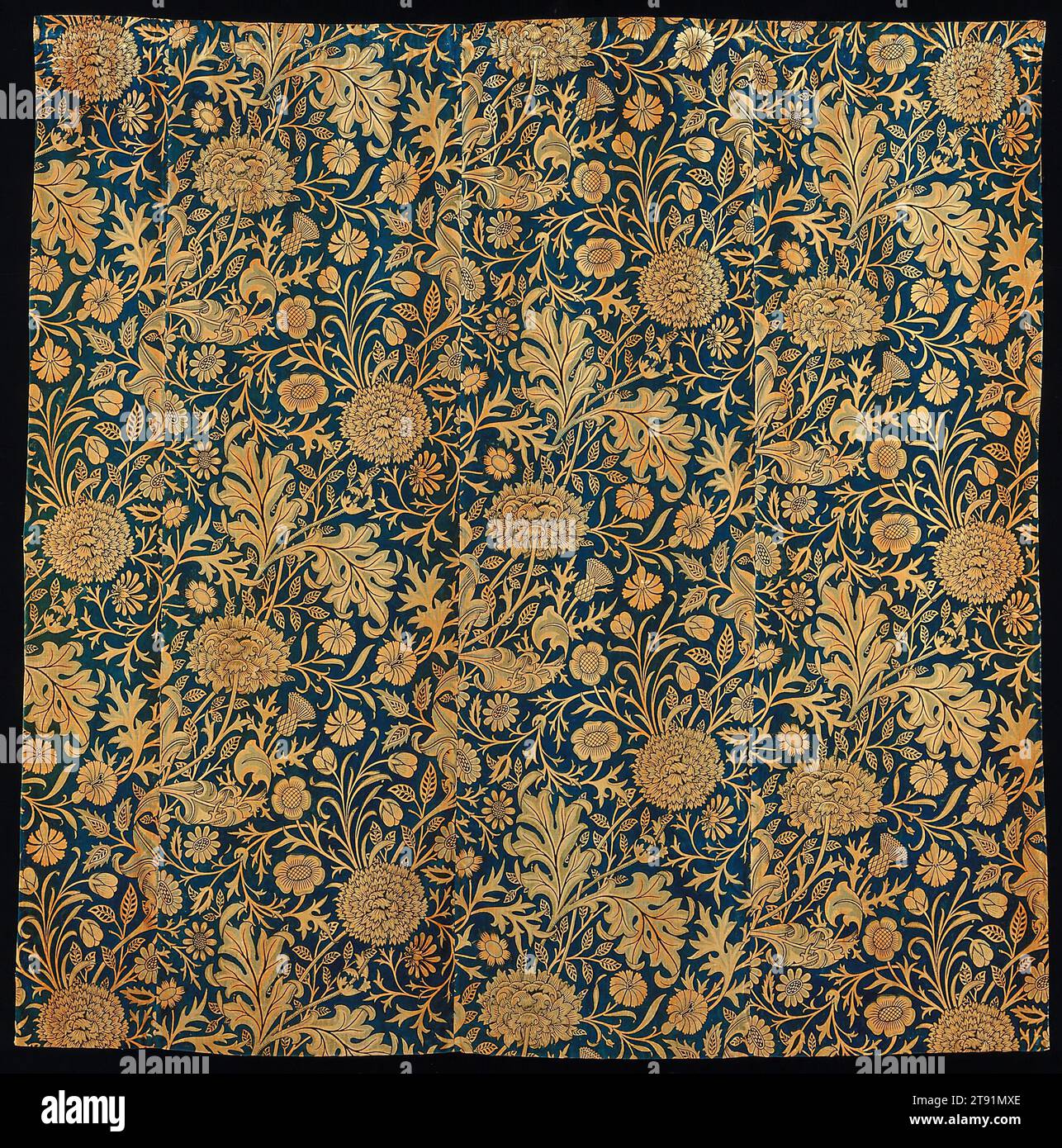 Cherwell, ca. 1885, John Henry Dearle, Brite, 1860–1932, 86 3/4 x 83 Zoll (220,35 x 210,82 cm), Baumwolle; Handblockdruck; gefärbt, England, 19. Jahrhundert Stockfoto