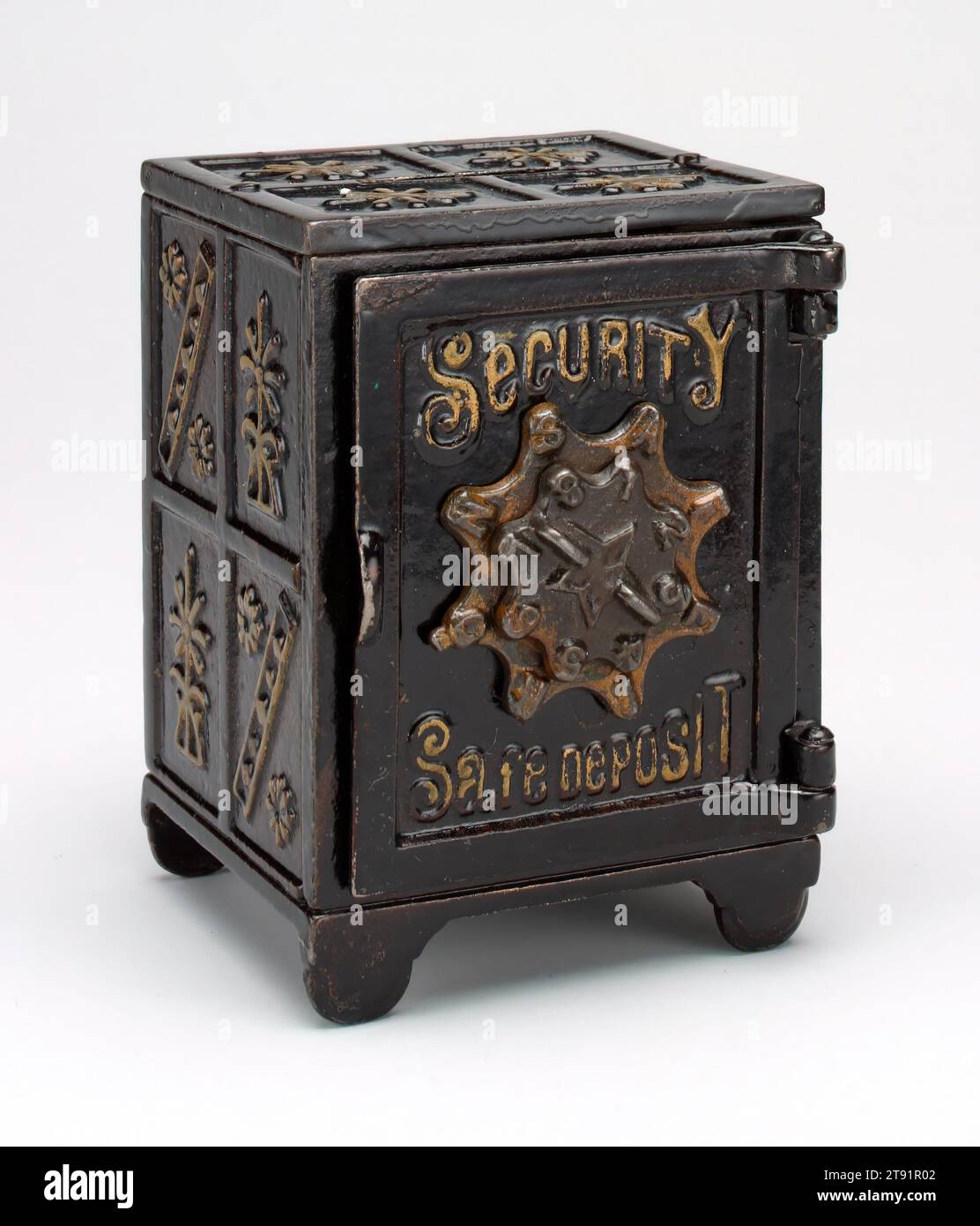 Sicherheit Safe' still Bank, ca. 1881, Kyser & Rex Company, Philadelphia, ca. 1879-1898, 3 7/8 x 2 13/16 x 2 3/4 cm. (9,84 x 7,14 x 6,99 cm), Eisen, Pigment, 19. Jahrhundert Stockfoto