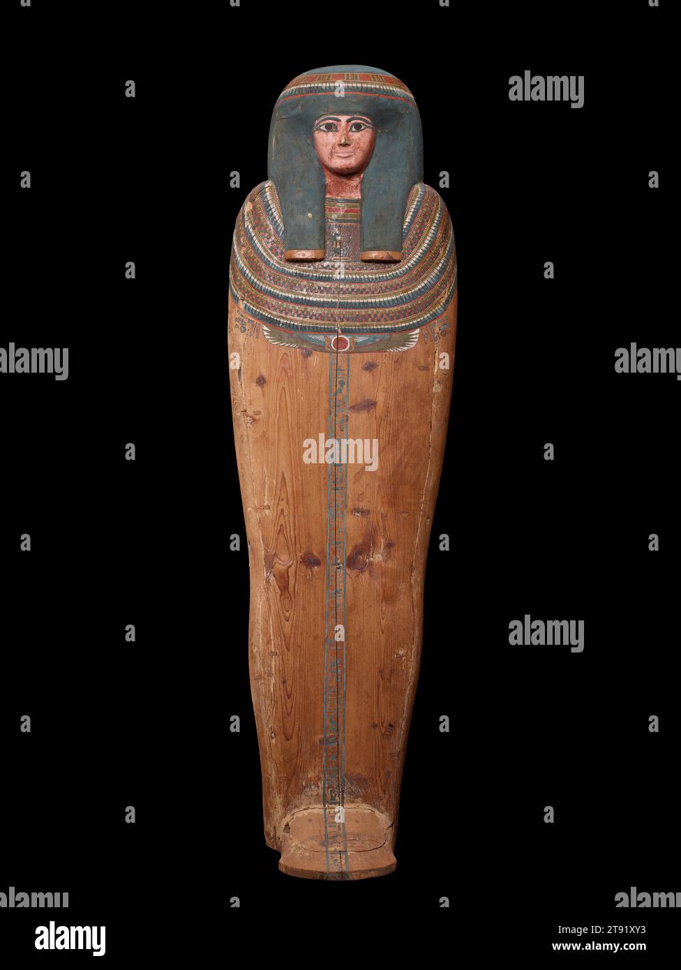 Sarg von Lady Tashat, 945-712 v. Chr., 67 Zoll. (170,2 cm), polychromtes Holz, Ägypten, 11.-8. Jahrhundert v. Chr Stockfoto