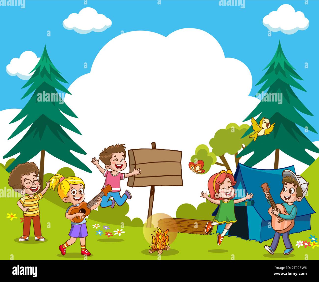 Vektor-Illustration von Kids Camping und Trekking Stock Vektor