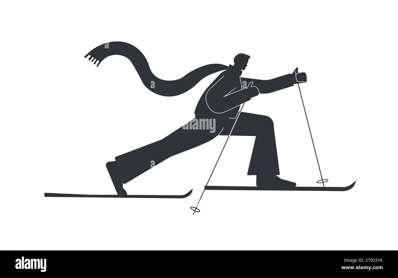 Vektor-isolierte Illustration mit männlichem Charakter, der Wintertraining hat. Flacher Cartoon sportlicher Mann fährt im Skilanglauf-Stil. Nordic Skier hat Stock Vektor