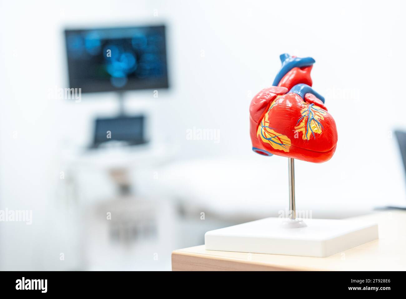 Mockup eines Herzens in einer kardiologischen Klinik, Kopier- und Einfügeraum. Kliniken für Patienten zur Behandlung gesundheitlicher Probleme mit dem Herz oder Herz Stockfoto