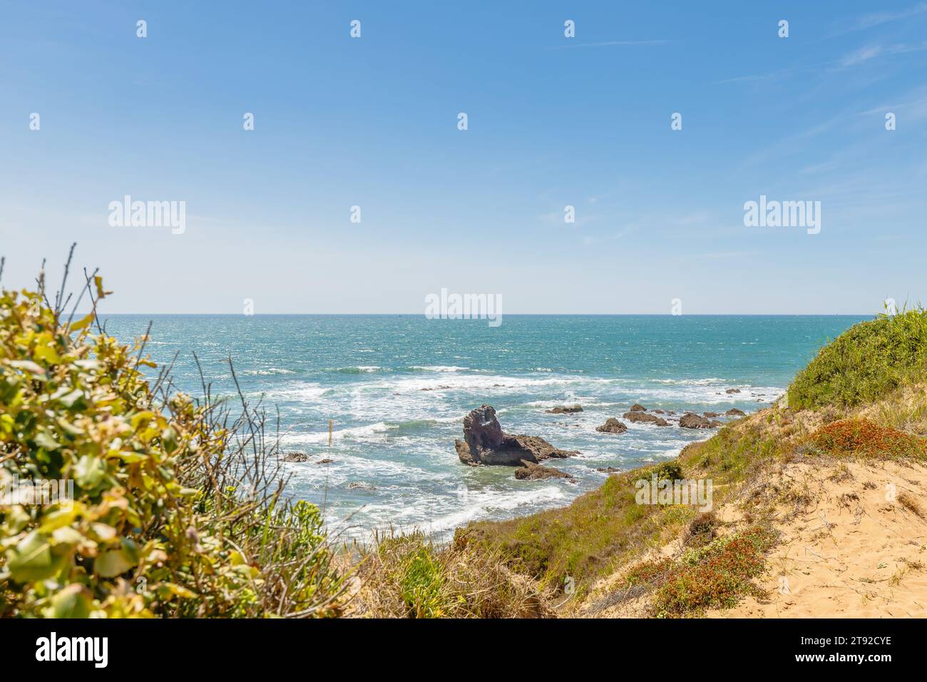 Blick auf den Strand Pointe du Payre, Jard sur Mer, Frankreich an einem Sommertag, Vendée, Frankreich Stockfoto