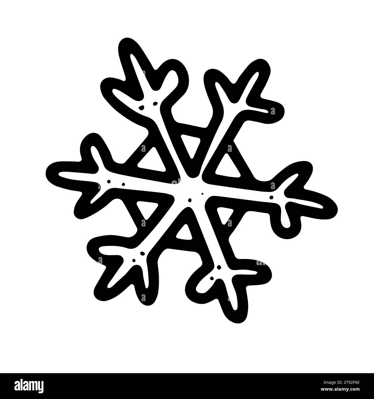 Doodle Christmas Schneeflocke. Handgezeichneter Umrissschnee isoliert auf weißem Hintergrund. Weihnachtslinie Winterferien Symbol des neuen Jahres. Kaltzeichen. Festlich Stock Vektor