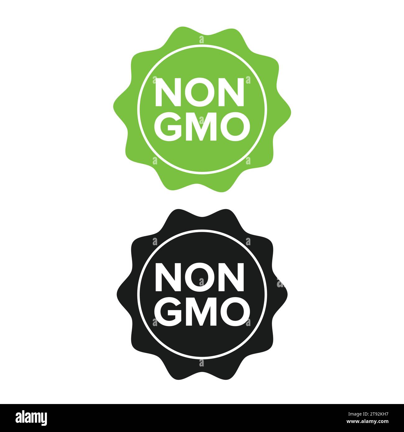 Etikett OHNE GVO, Etikett ohne GVO, flaches Symbol für Lebensmittelverpackungen mit Versiegelung oder Aufkleber Stock Vektor