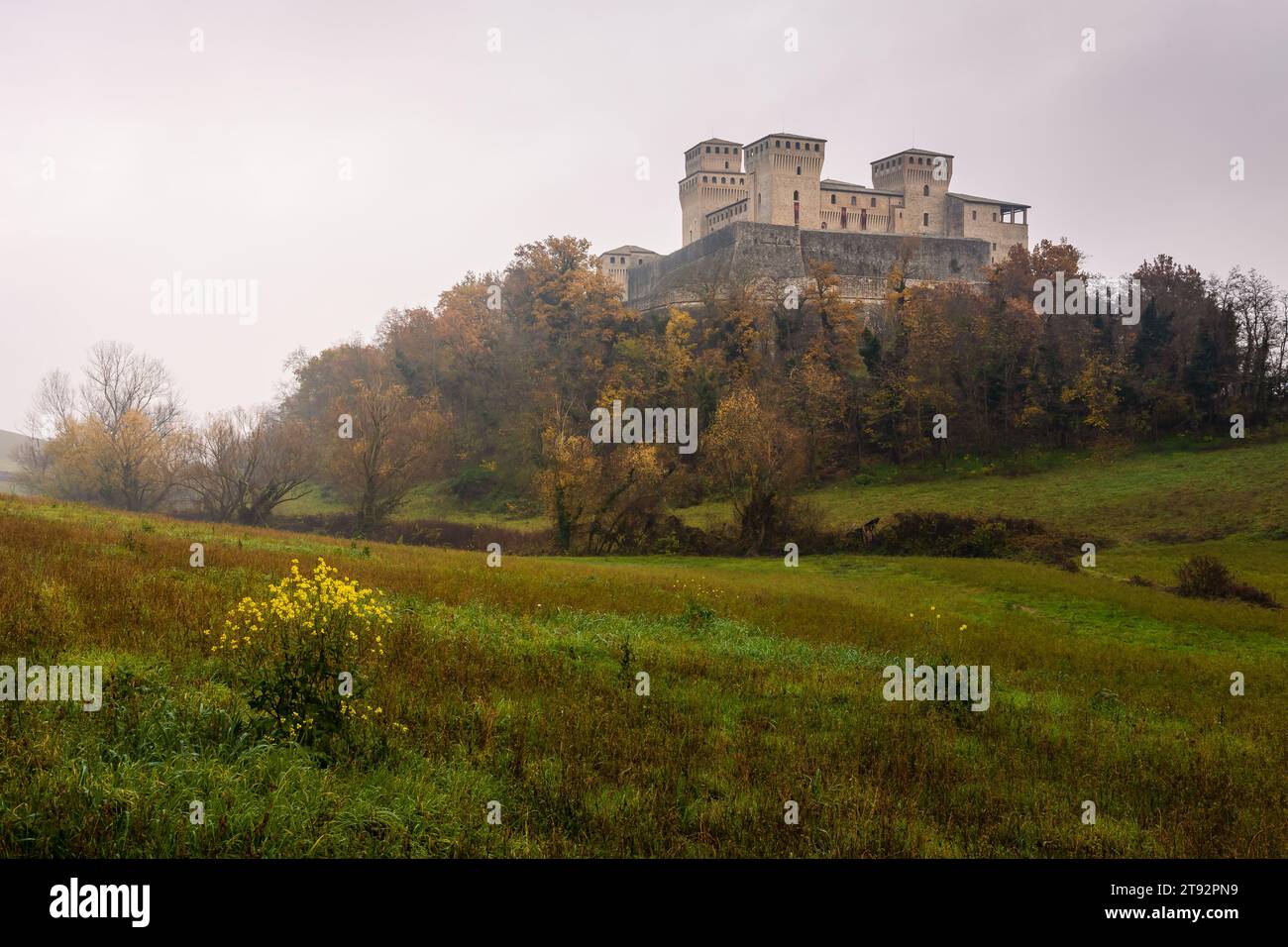 Wintermorgen im Schloss Stockfoto