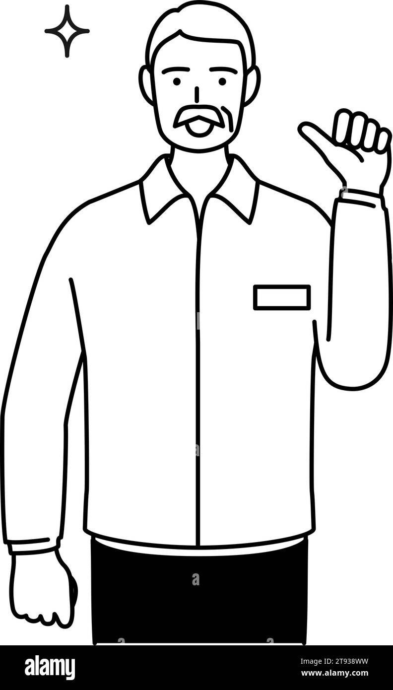 Senior Weißer Mann, der mit Daumen auf sich zeigt, Vektor-Illustration Stock Vektor