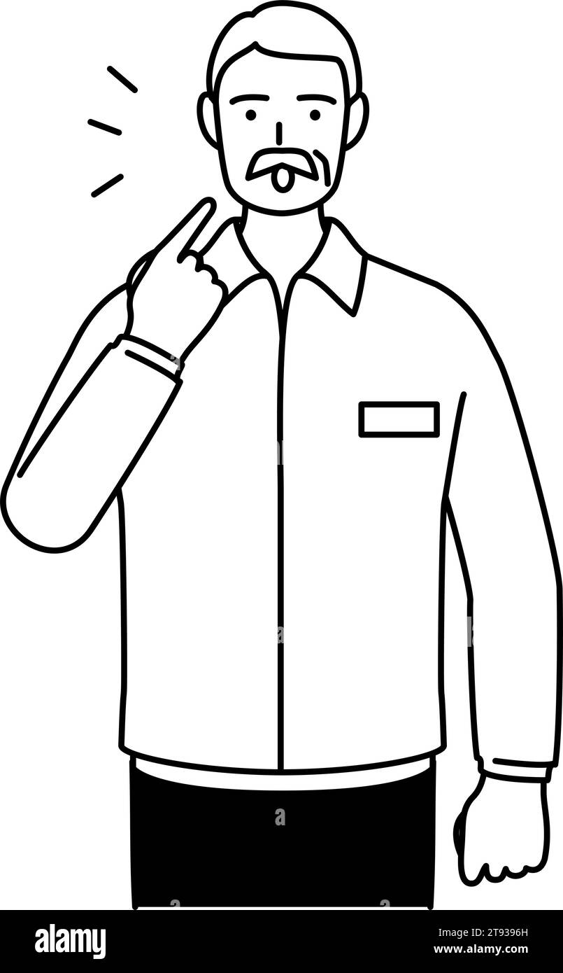 Leitender weißer Mann, der die Aussprache im englischen Gespräch unterrichtet (zeigt auf seinen Mund), Vektor-Illustration Stock Vektor