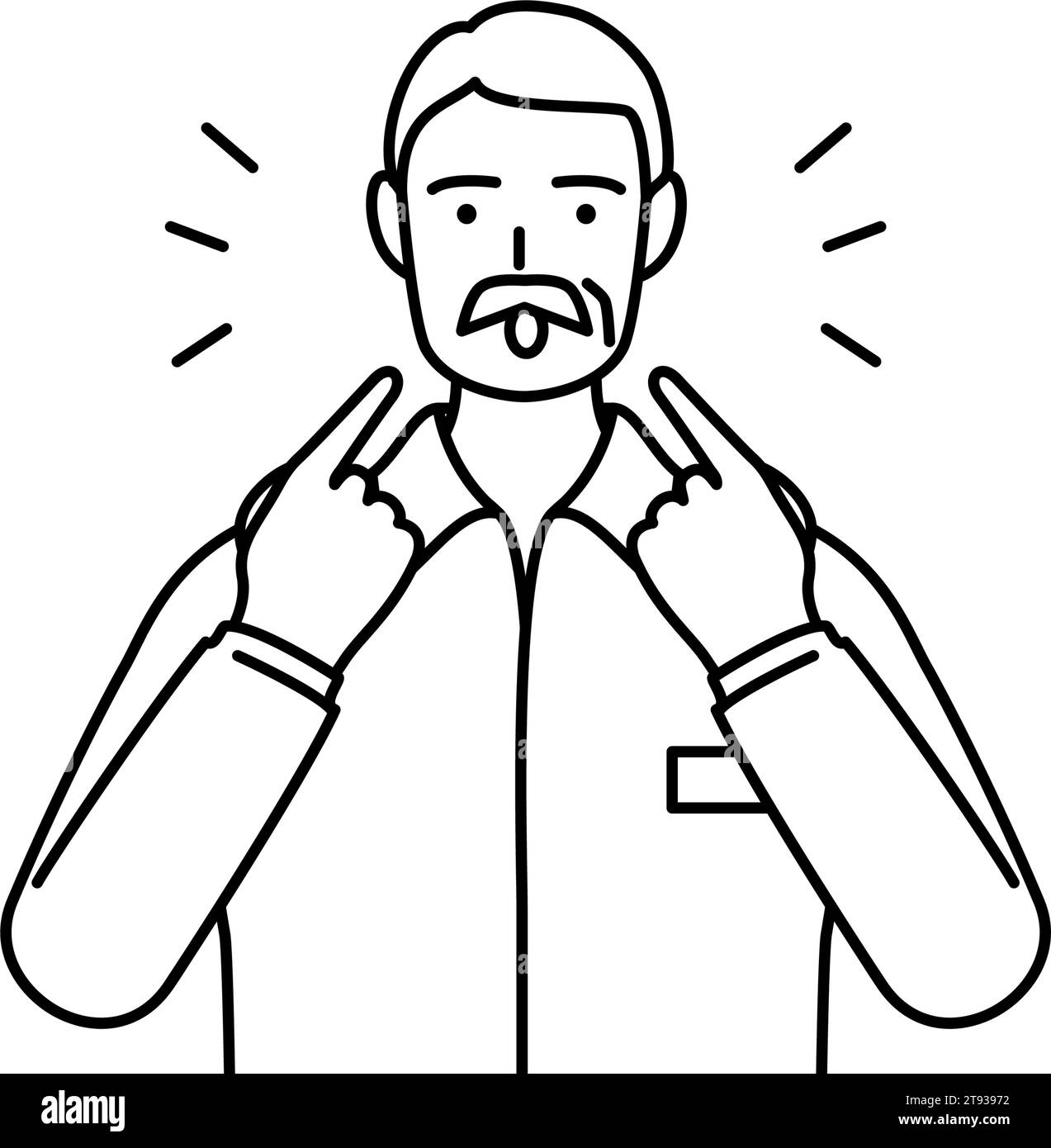 Leitender weißer Mann, der die Aussprache im englischen Gespräch unterrichtet (zeigt auf seinen Mund), Vektor-Illustration Stock Vektor