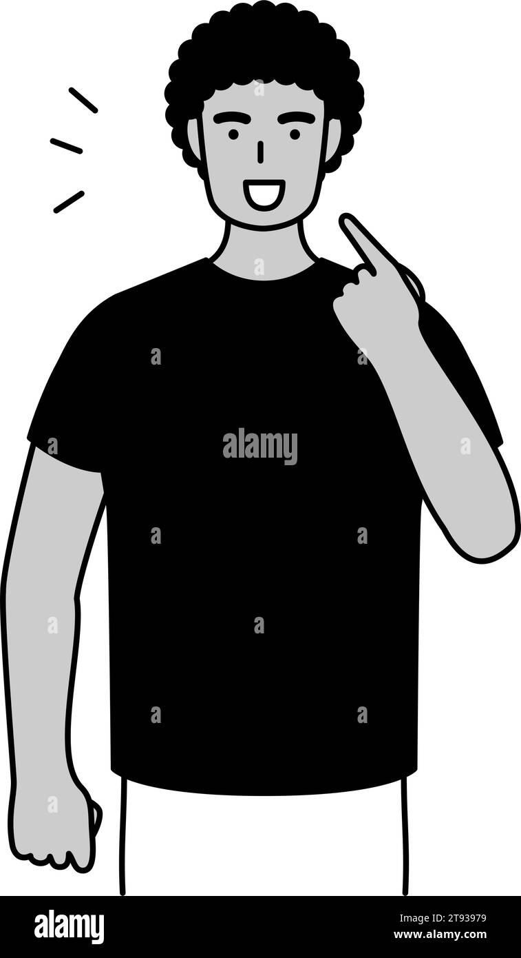 Junger schwarzer Mann, der Aussprache im englischen Gespräch unterbringt (zeigt auf seinen Mund), Vektor-Illustration Stock Vektor