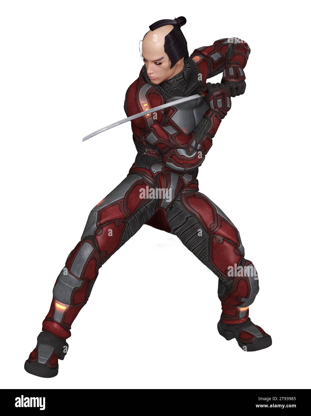 Science-Fiction-künftiger Samurai-Krieger bereit zum Angriff Stockfoto