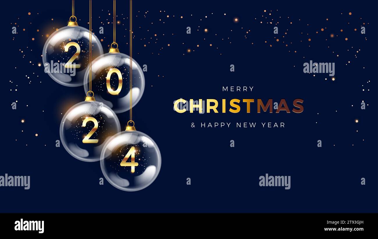 2024 frohe Weihnachten Happy New Year elegantes Gold- und Blaudesign 