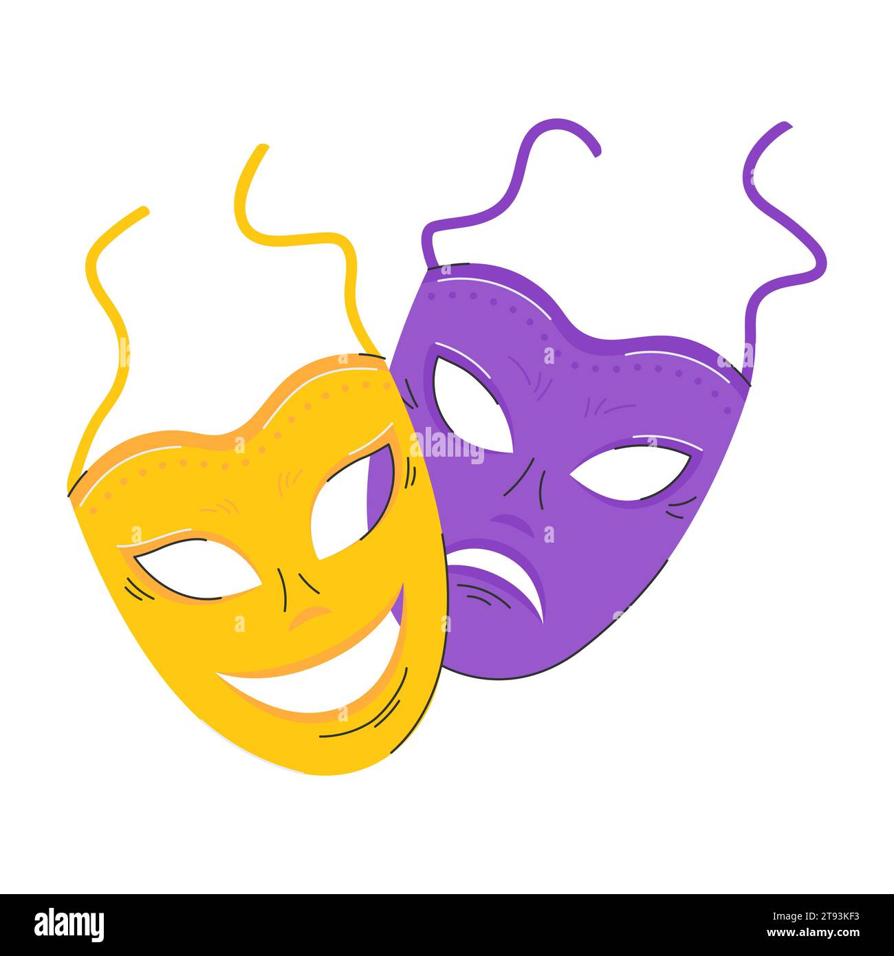 Comic und tragisches Maskensymbol. Maskerade, Theatermasken. Ein Element eines Karnevalskostüms. Das Symbol des Mardi Gras, des brasilianischen Karnevals. Flache Vec Stock Vektor