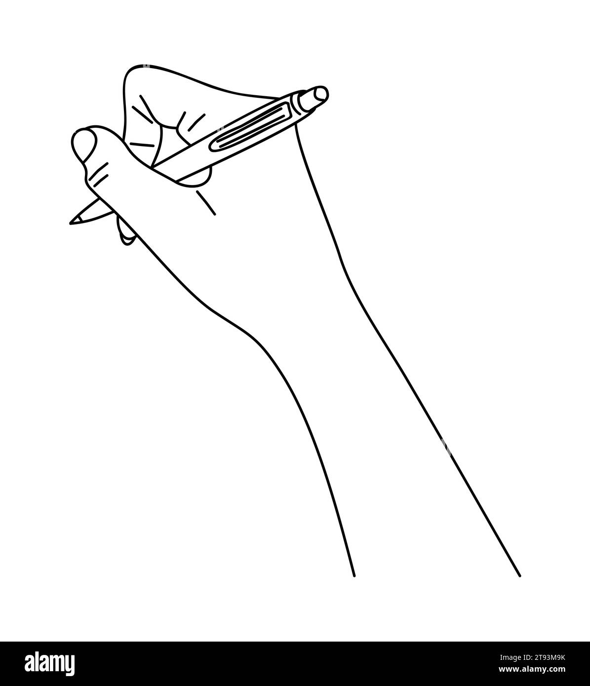 Hand halten Kugelschreiber Vektor Linie Art isoliert. Stock Vektor