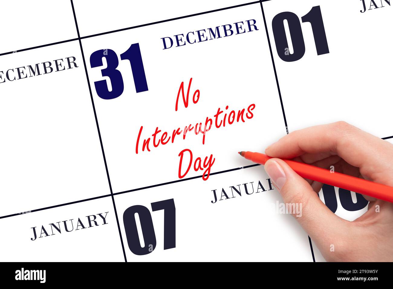 Dezember 31. Handschrift Text keine Unterbrechungen Tag am Kalenderdatum. Speichern Sie das Datum. Urlaub. Tag des Jahres-Konzept. Stockfoto