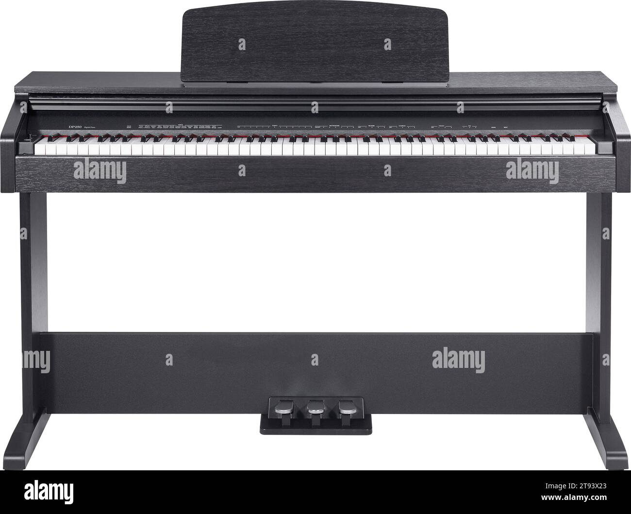 Schwarzes klassisches elektronisches Klavier mit Tastatur auf weißem Hintergrund Stockfoto