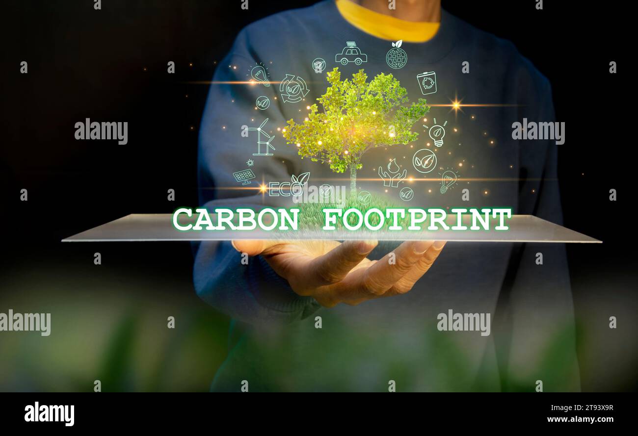Ideen zur Verringerung der CO2-Emissionen, zur Förderung sauberer Energie für eine grüne Welt und eine grüne Industrie, CO2-Bilanz Stockfoto