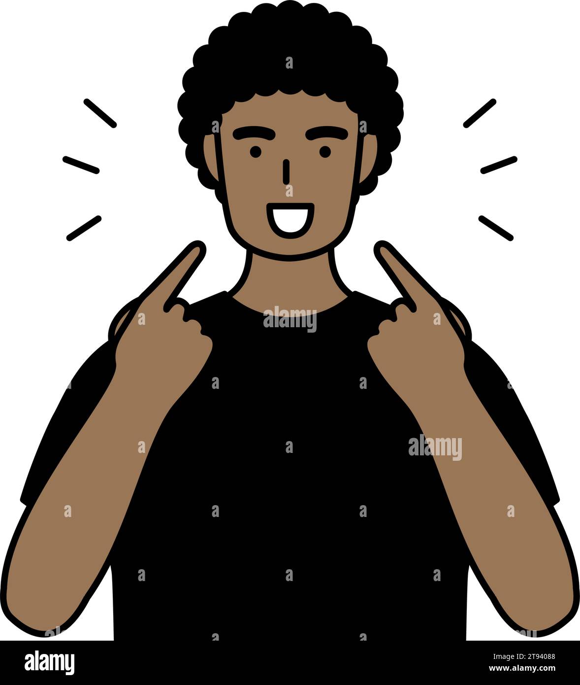 Junger schwarzer Mann, der Aussprache im englischen Gespräch unterbringt (zeigt auf seinen Mund), Vektor-Illustration Stock Vektor