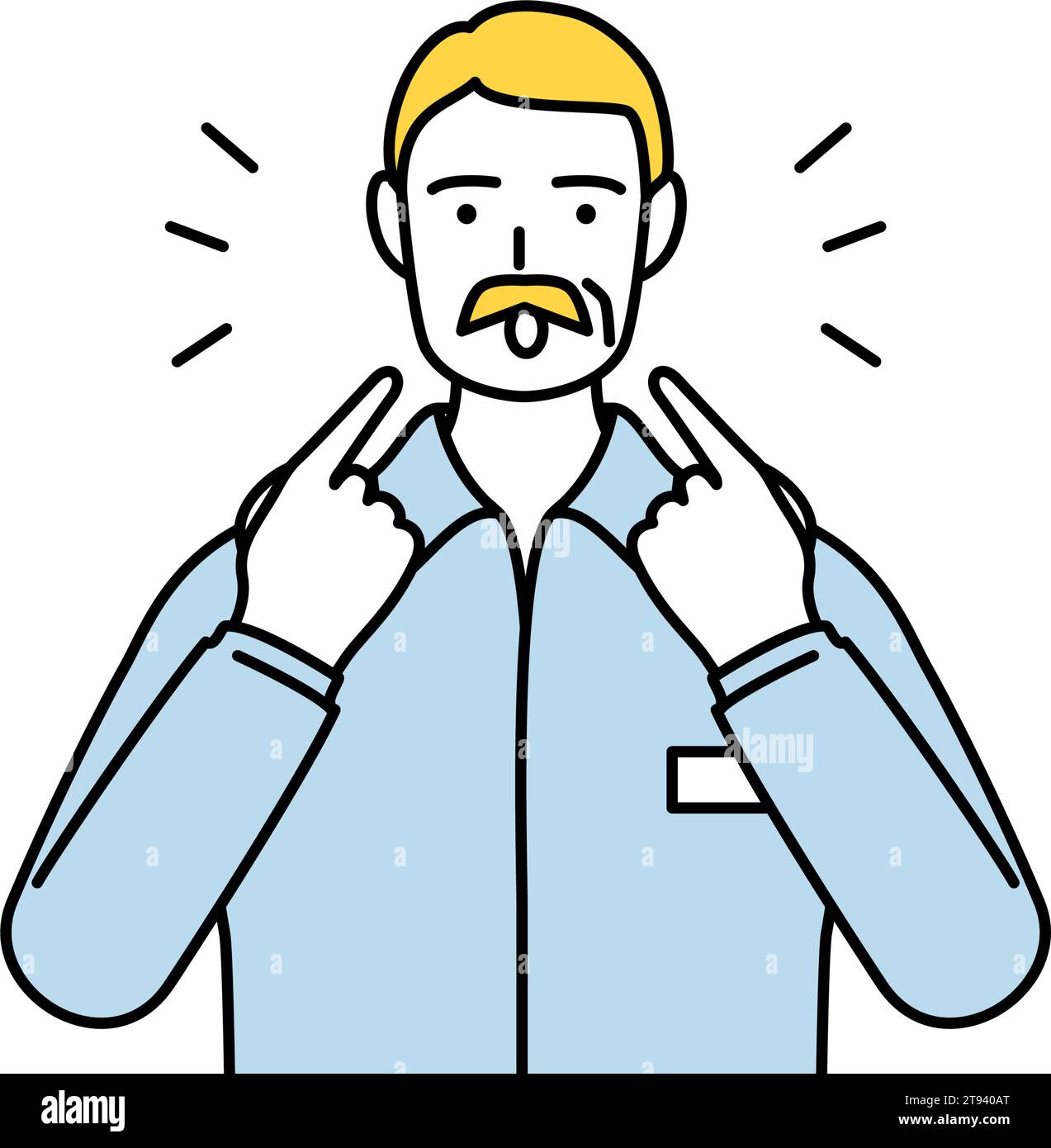 Leitender weißer Mann, der die Aussprache im englischen Gespräch unterrichtet (zeigt auf seinen Mund), Vektor-Illustration Stock Vektor