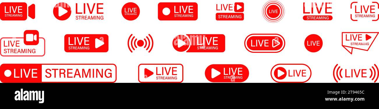Livestream-Taste eingestellt. Live-Symbolgruppe. Vektorabbildung. Stock Vektor