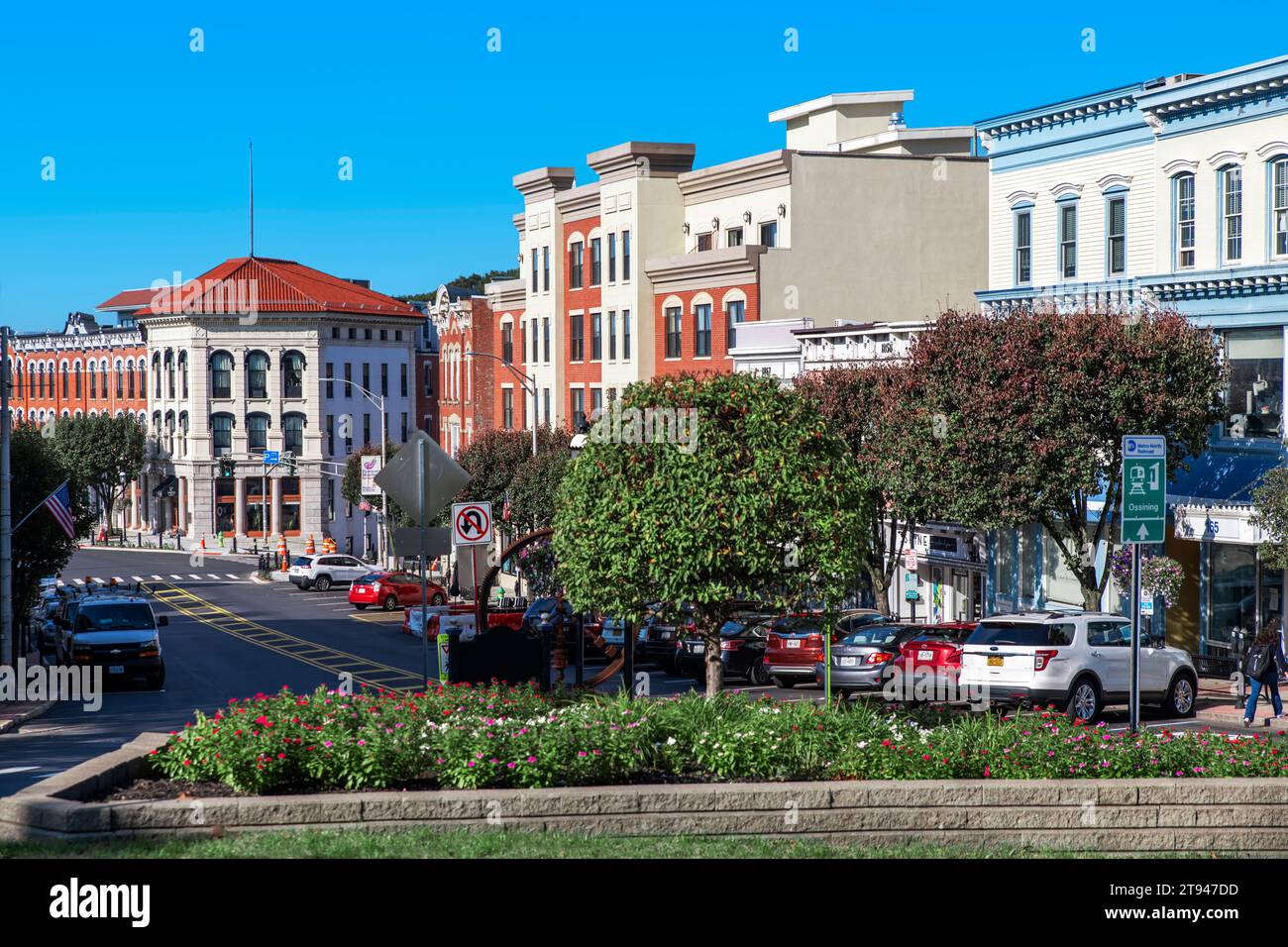 Blick auf die Innenstadt von Ossining. Stockfoto