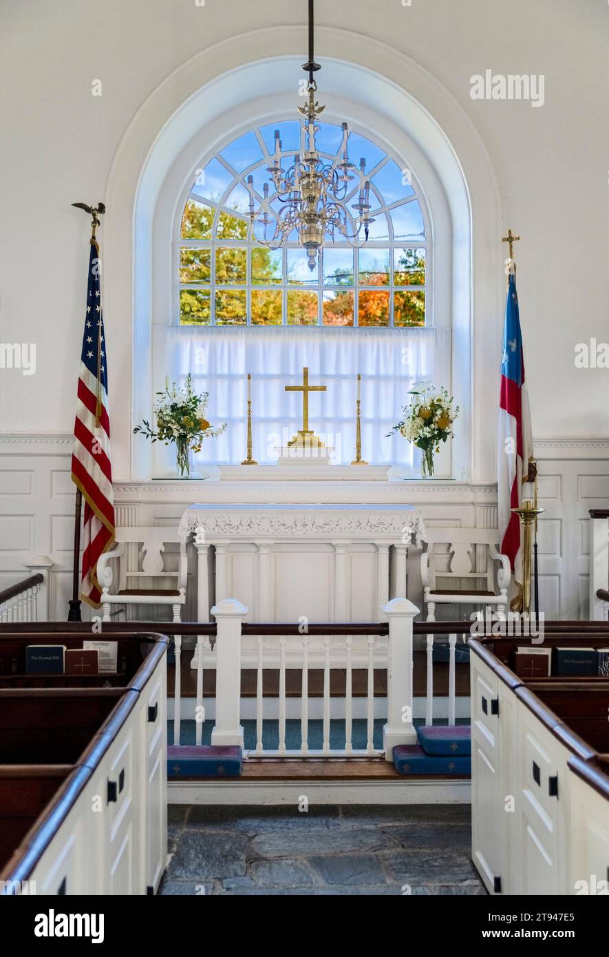 Historisches Inneres der St. David's Episcopal Church. Stockfoto
