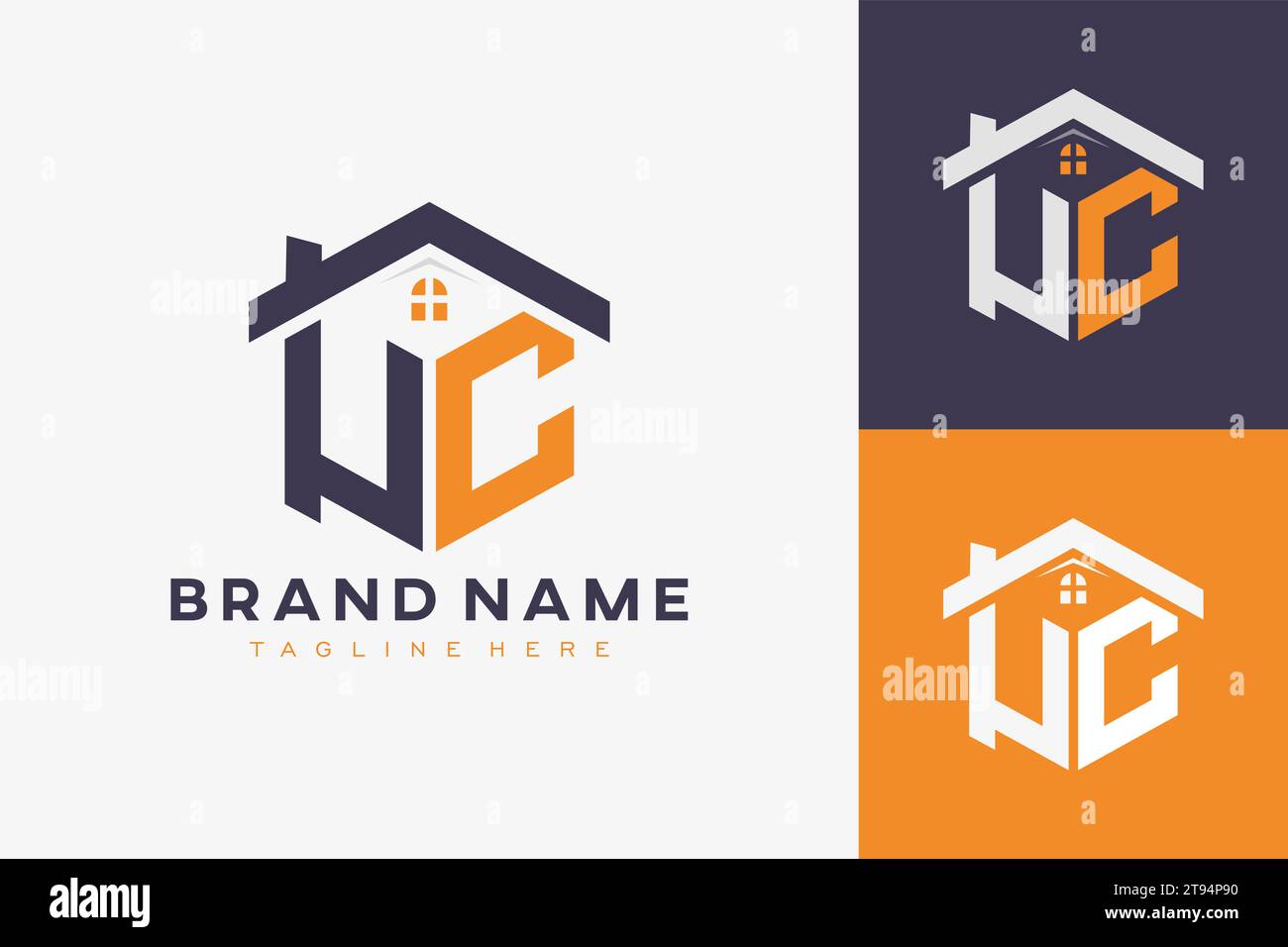 Sechseckiges UC-House-Monogramm-Logo für Immobilien, Immobilien, Bauunternehmen. Box-förmige Initiale mit fav-Symbolen Vektorgrafik templ Stock Vektor