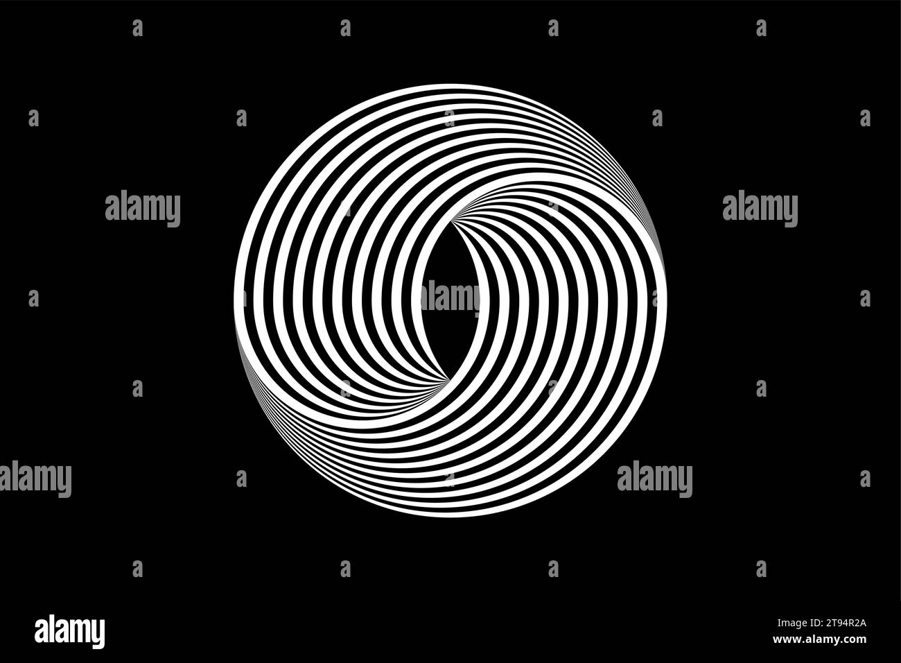 3D-Logo abstrakte schwarz-weiße Kreise, geometrisches Muster mit visueller Verzerrung. Illusion der Rotation. Op Art. Vektor isoliert Stock Vektor