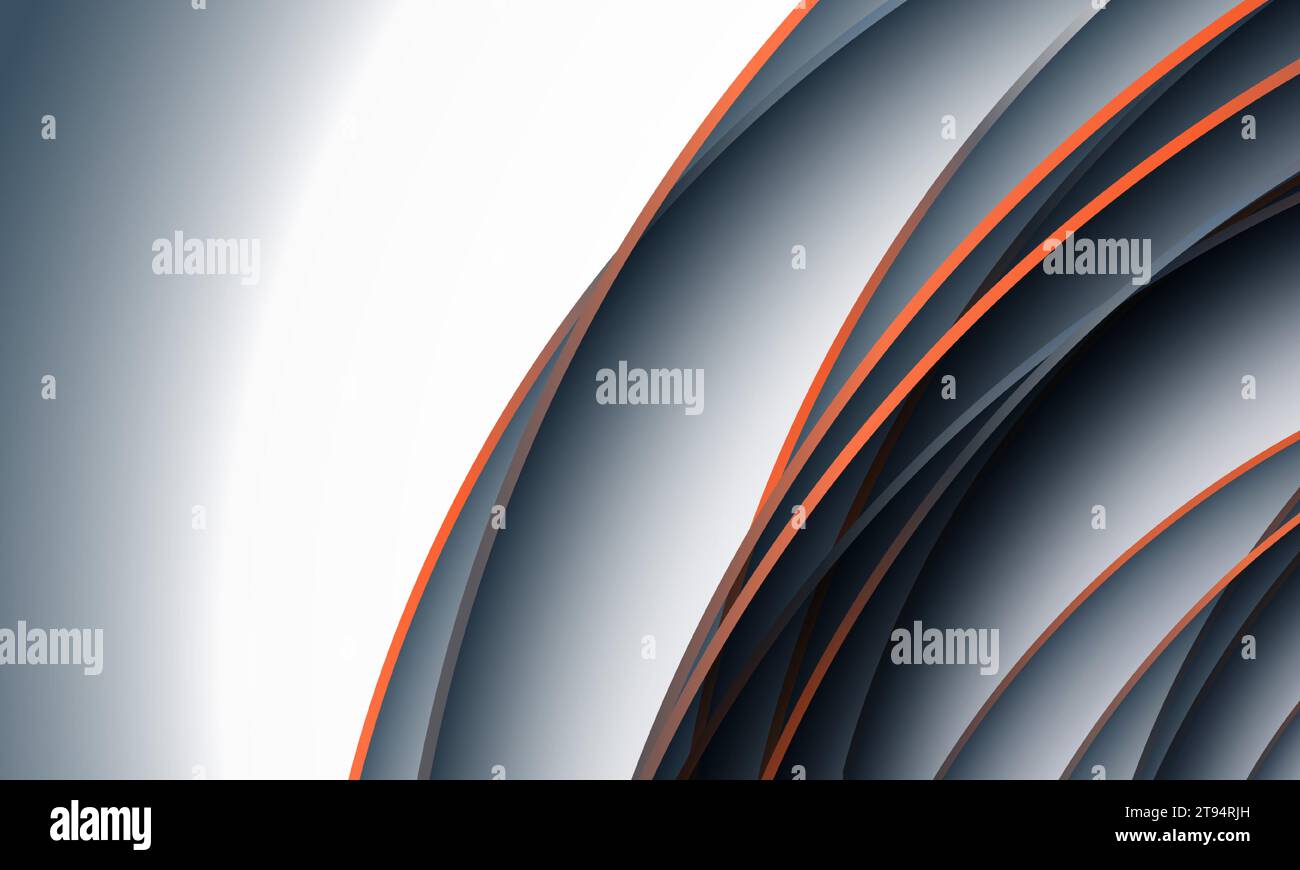Abstrakter 3D-Vektor-Hintergrund mit grauen und orangefarbenen geometrischen Kreislinien. Vektorabbildung Stock Vektor