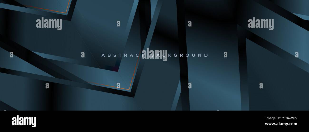 Dunkler, abstrakter moderner 3D-Hintergrund mit Pfeilformen. Vektorillustration breites Banner. Stock Vektor