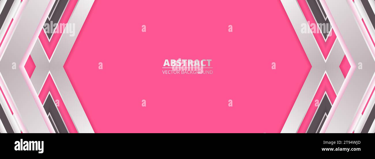 Rosa und Silber moderner abstrakter breiter Banner-Hintergrund mit geometrischen 3D-Formen. Vektorabbildung Stock Vektor