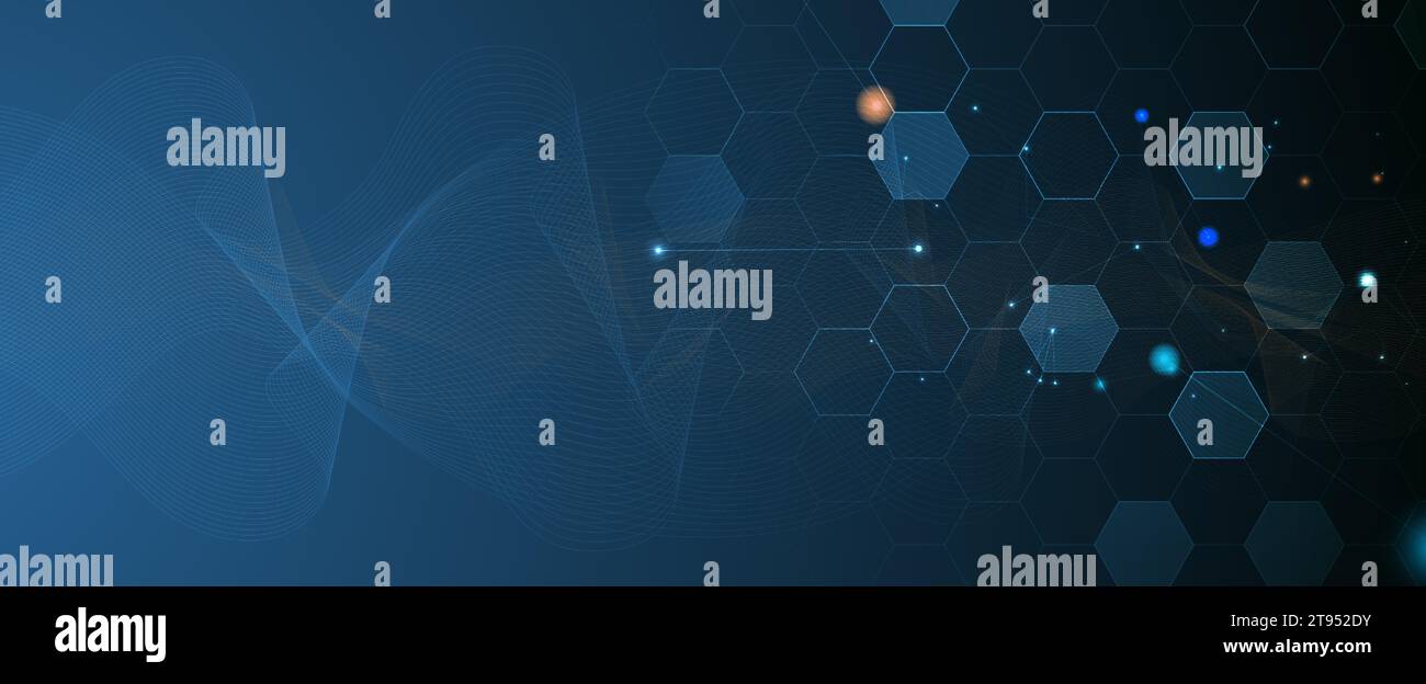 Quantenverarbeitung. Deep Learning künstliche Intelligenz. Zukunftsweisende neue Technologie für die Präsentation in Wirtschaft oder Wissenschaft. Vektorhintergrund, Stock Vektor