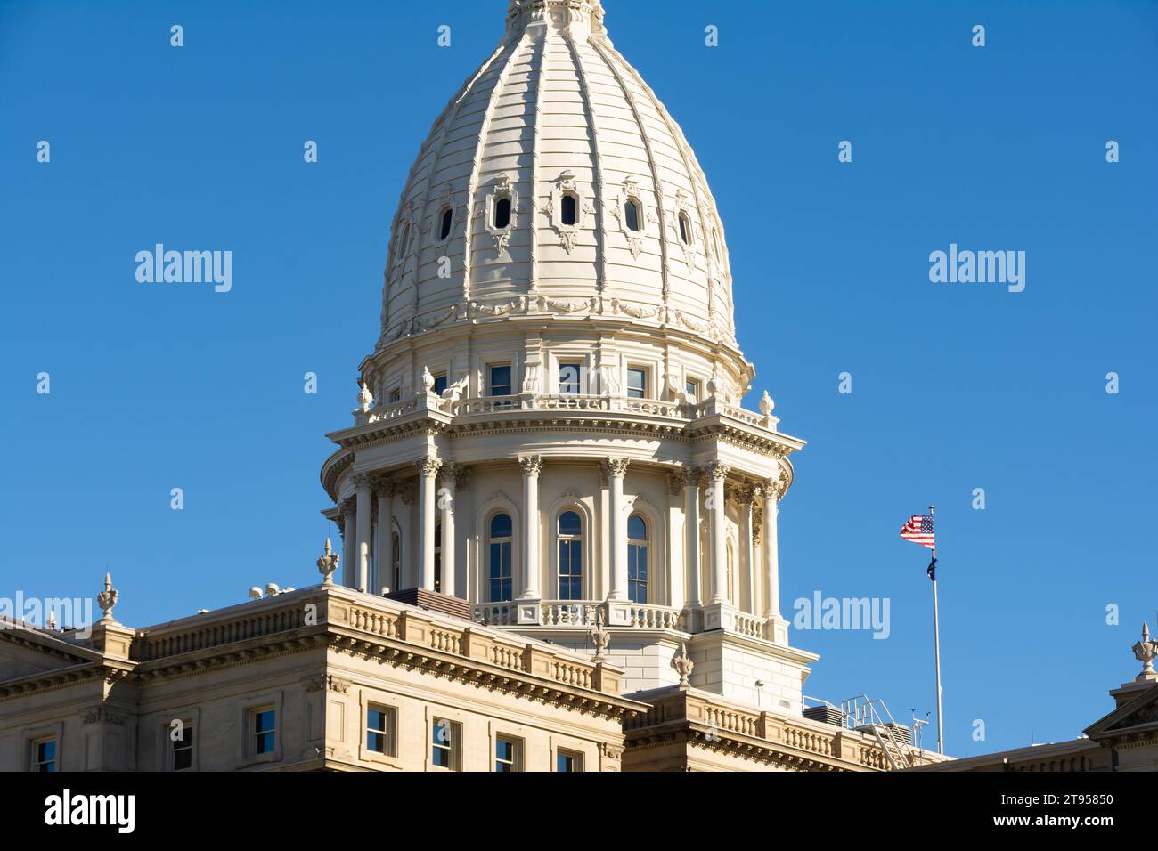 Außenansicht des Michigan State Capitol Building, erbaut 1872 bis 1878, in Lansing, Michigan, USA. Stockfoto