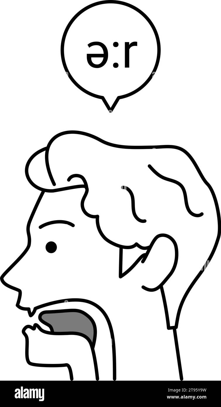 Illustration der Zungenbewegung im englischen Gespräch, Aussprache von ə:r, Vektorillustration Stock Vektor