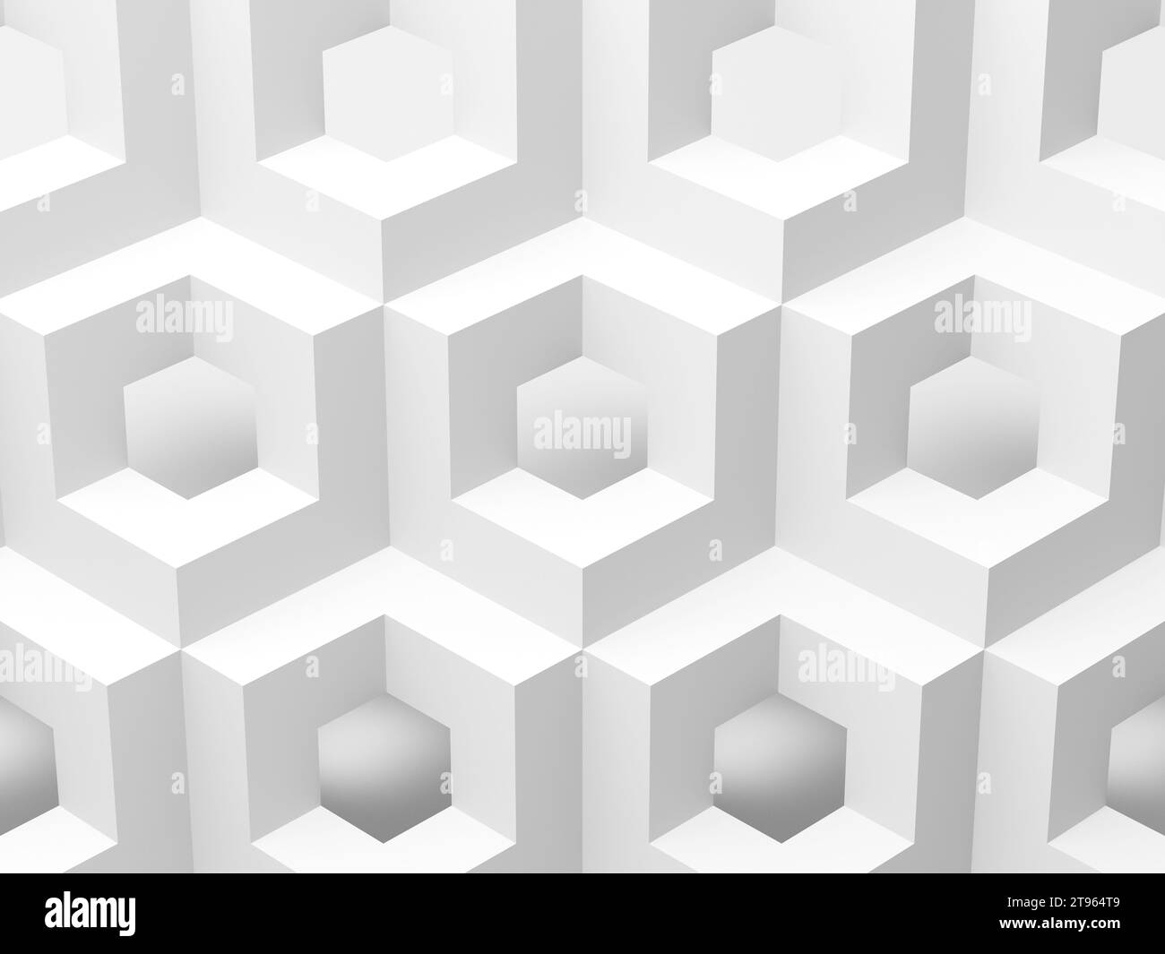 Abstraktes weißes dreidimensionales sechseckiges Hintergrundmuster. Minimale Struktur, 3D-Darstellung Stockfoto