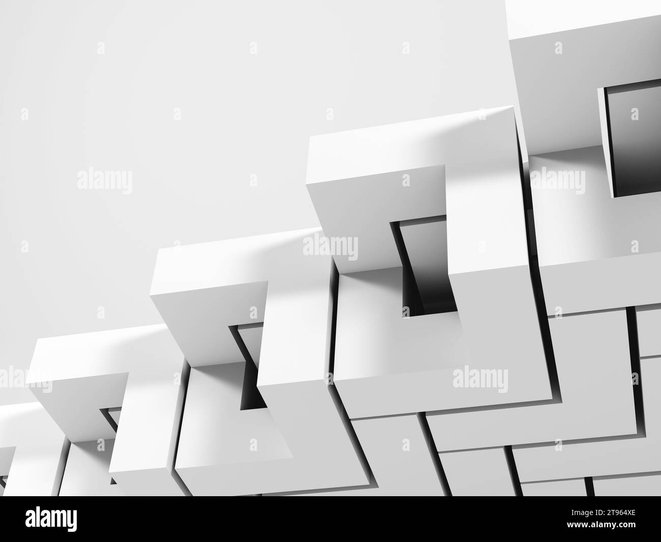 Abstrakte weiße geometrische Installation. Minimale Struktur. 3D-Darstellung Stockfoto