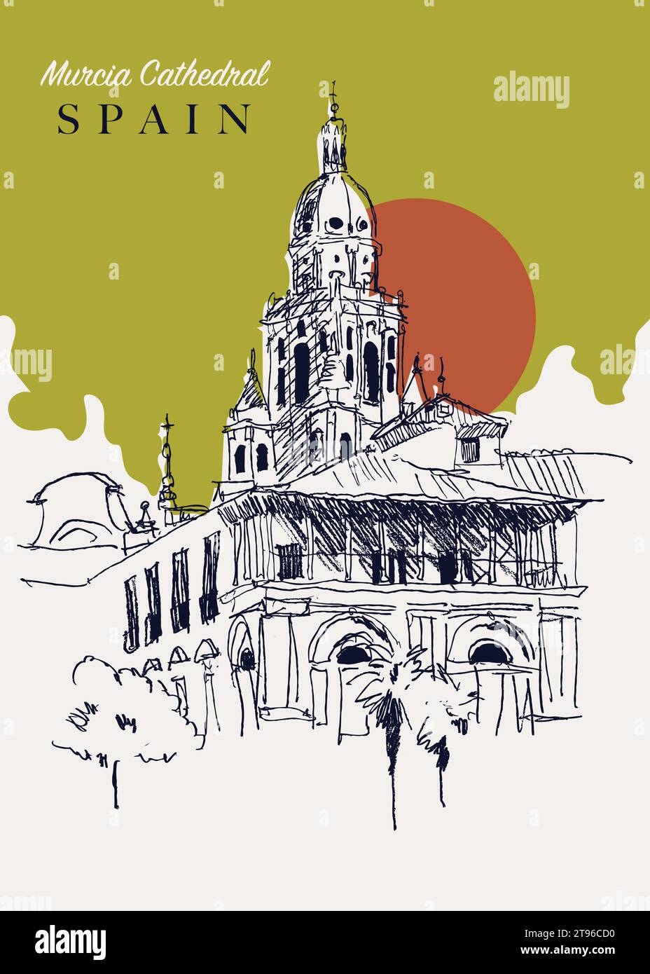 Vektor-handgezeichnete Skizze Illustration der Kathedrale von Murcia in Murcia, Spanien. Stock Vektor