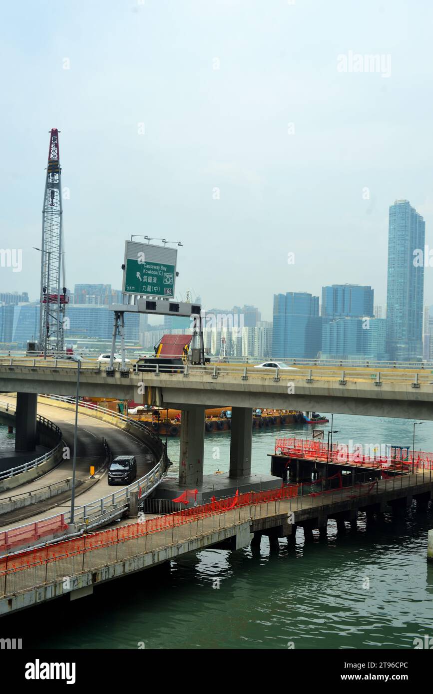 Verkehr am Ufer, Hong Kong Island Stockfoto