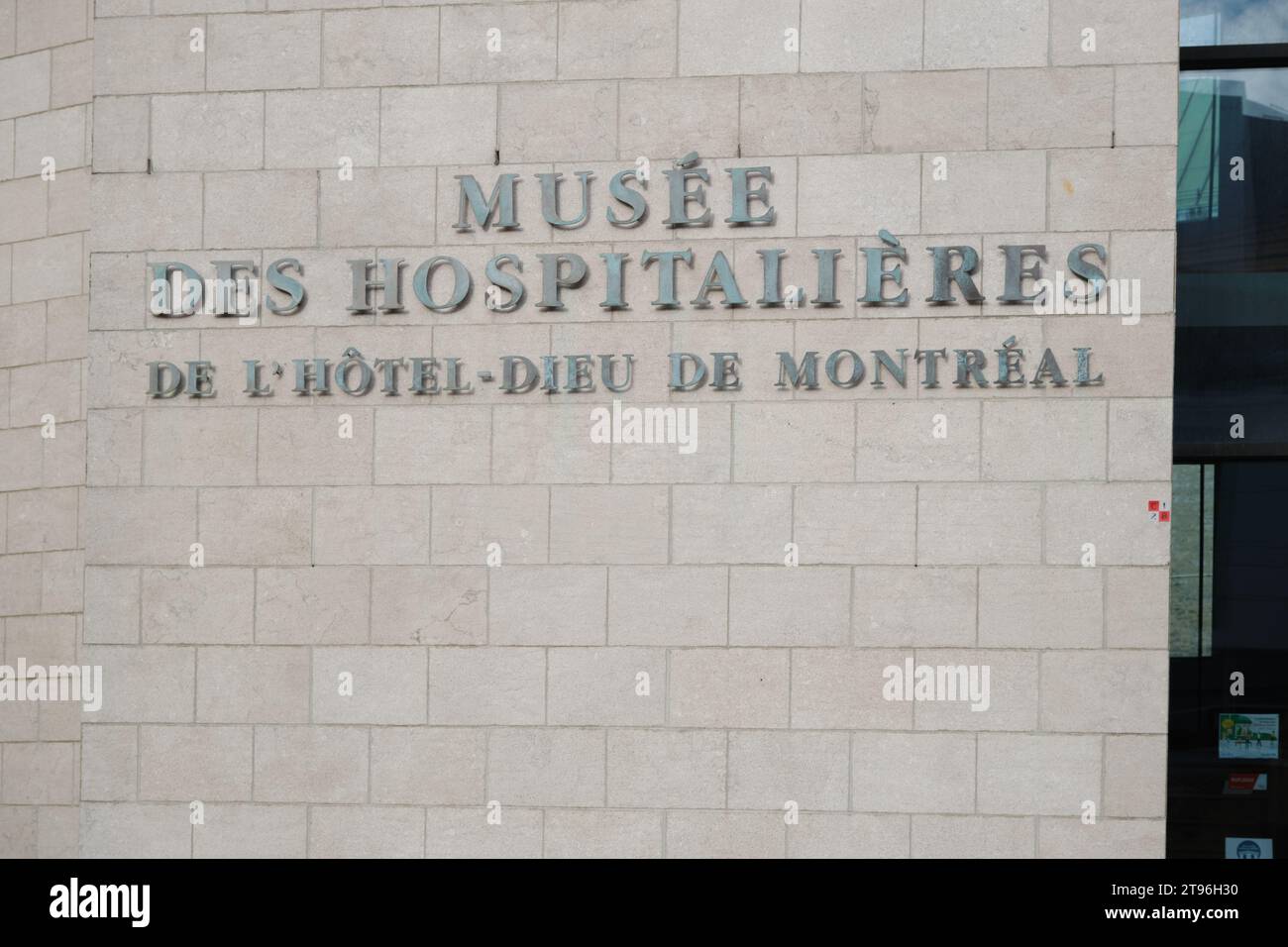 Schild Musée des Hospitalières de L'Hôtel Dieu de Montréal, Museum Stockfoto