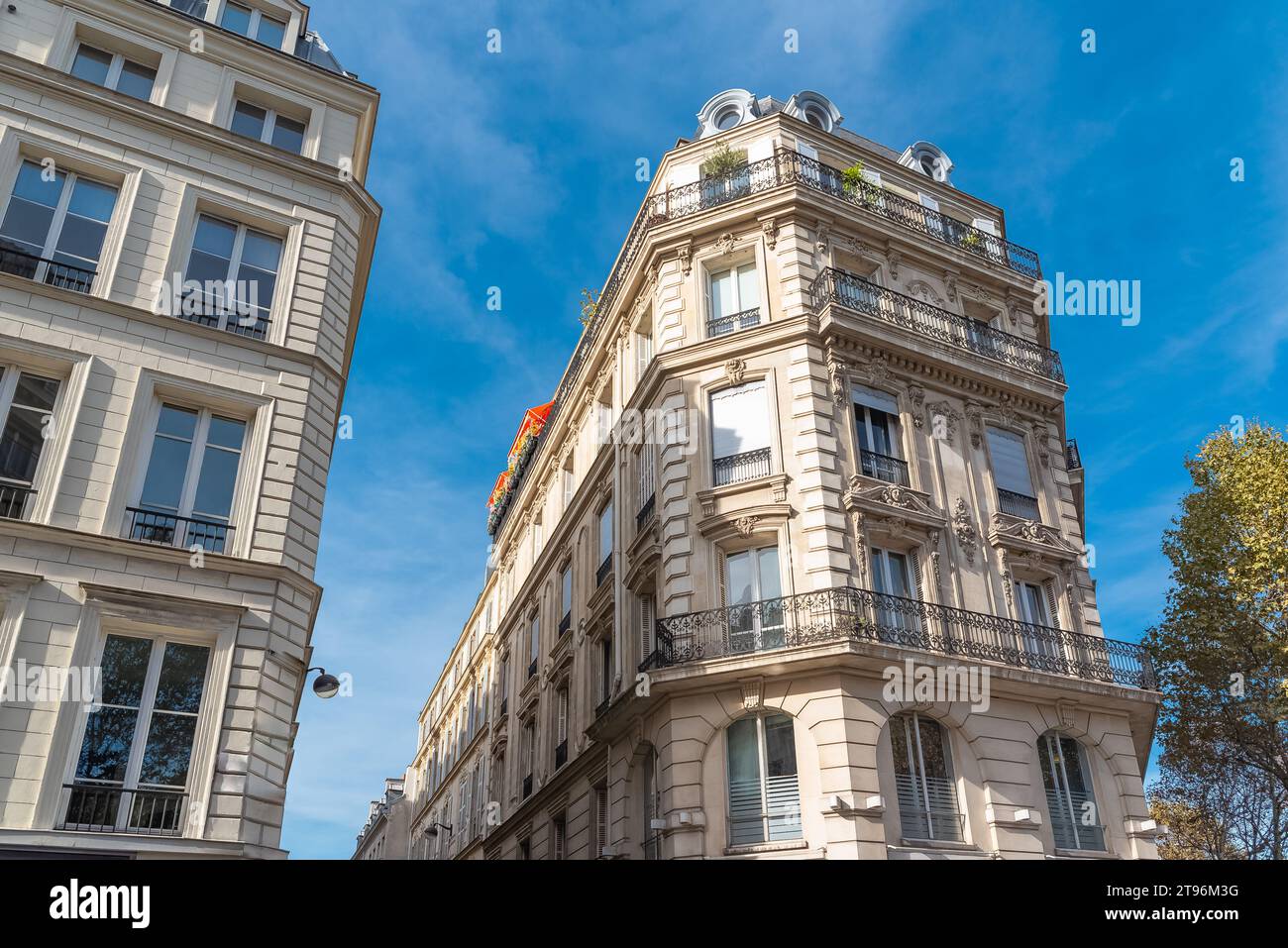 Paris, wunderschönes Gebäude, Avenue de l Opera, in einer Luxusgegend im Zentrum Stockfoto