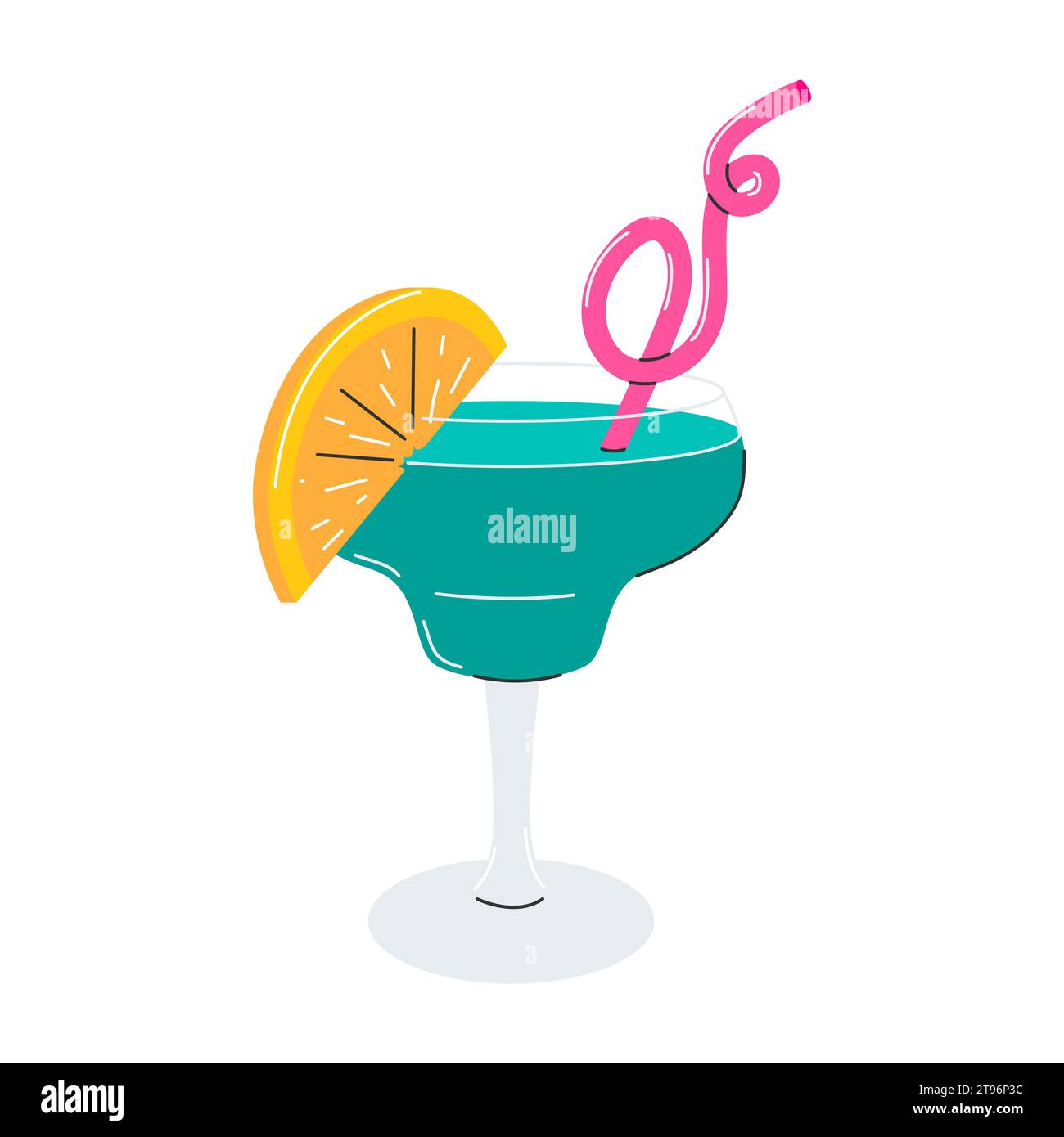 Cocktail mit einer Scheibe Orange und einem Strohhalm. Ein Glas mit einem kalten Getränk. Ein erfrischendes Sommergetränk. Ein dekoratives Element im flachen Stil. Vektorillust Stock Vektor