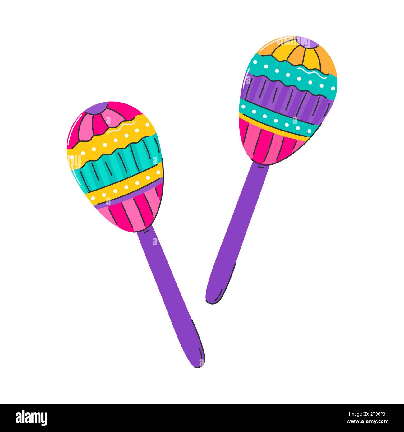Maracas. Schlagschüttler Musikinstrument. Rassel, ein Symbol der lateinamerikanischen Musik, Mardi Gras, brasilianischer Karneval. Flaches Dekoelement. Vect Stock Vektor