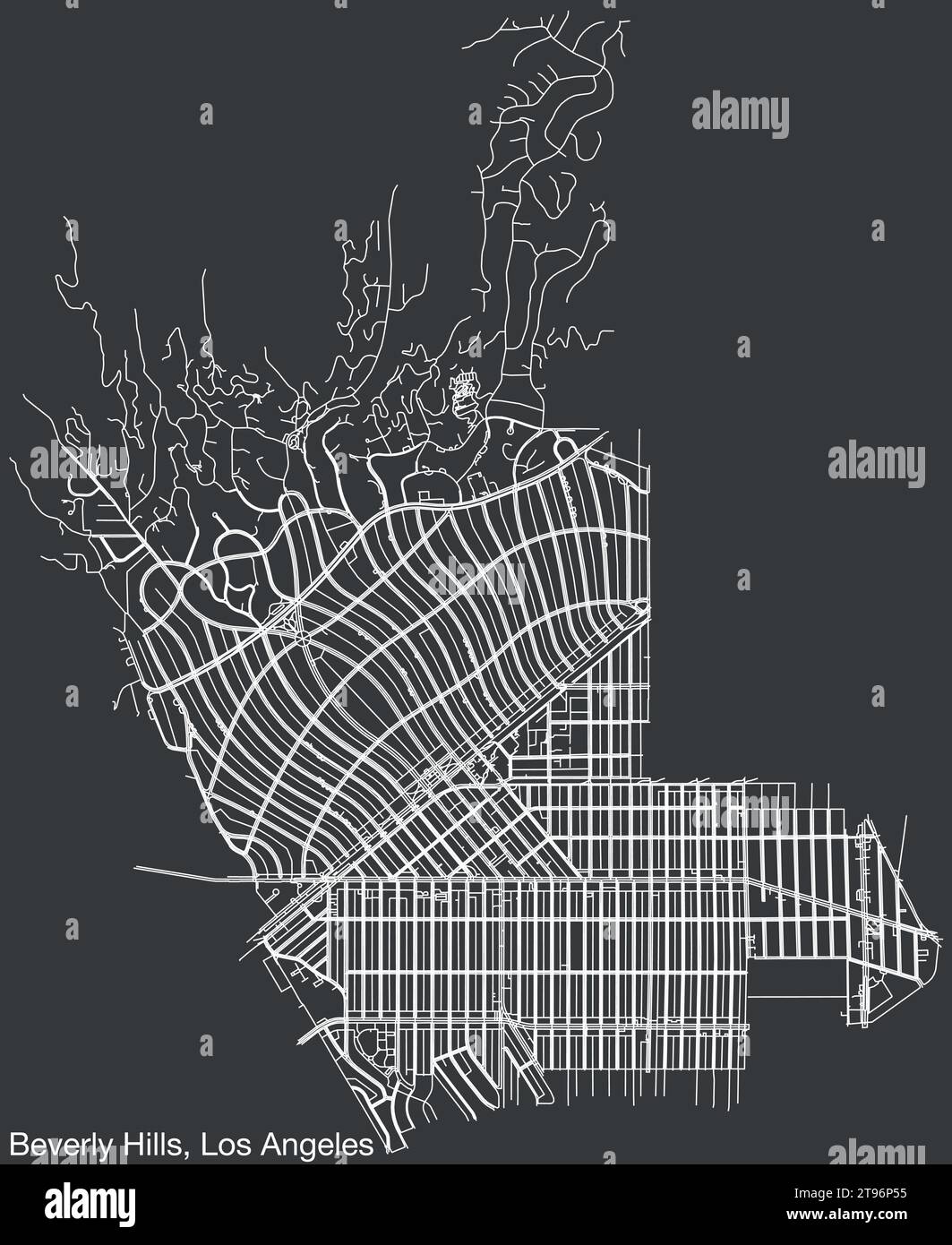 Straßenkarte der STADT BEVERLY HILLS, STADTRAT VON LOS ANGELES Stock Vektor