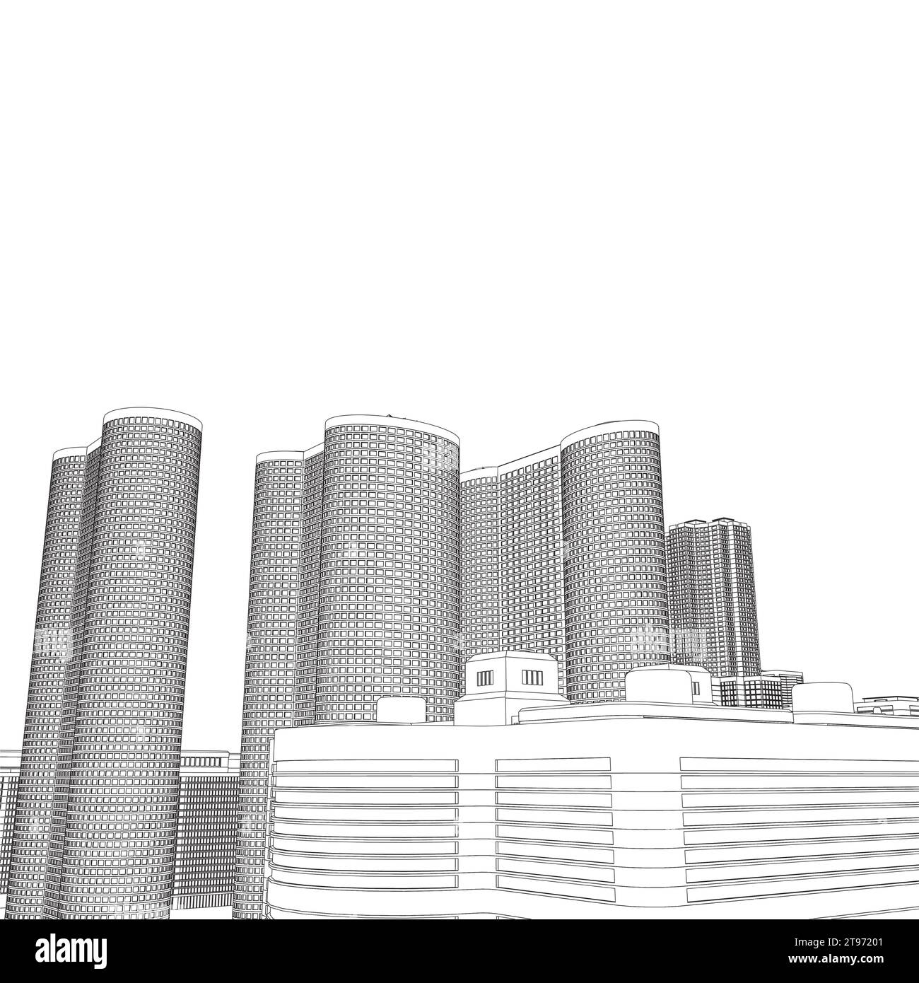 Skyline der Stadtgebäude mit großstädtischer Umrisse. Stadt Skyline Art Vektor Illustration. Abstrakte moderne Stadtlandschaft zeichnender Hintergrund, Archit Stock Vektor
