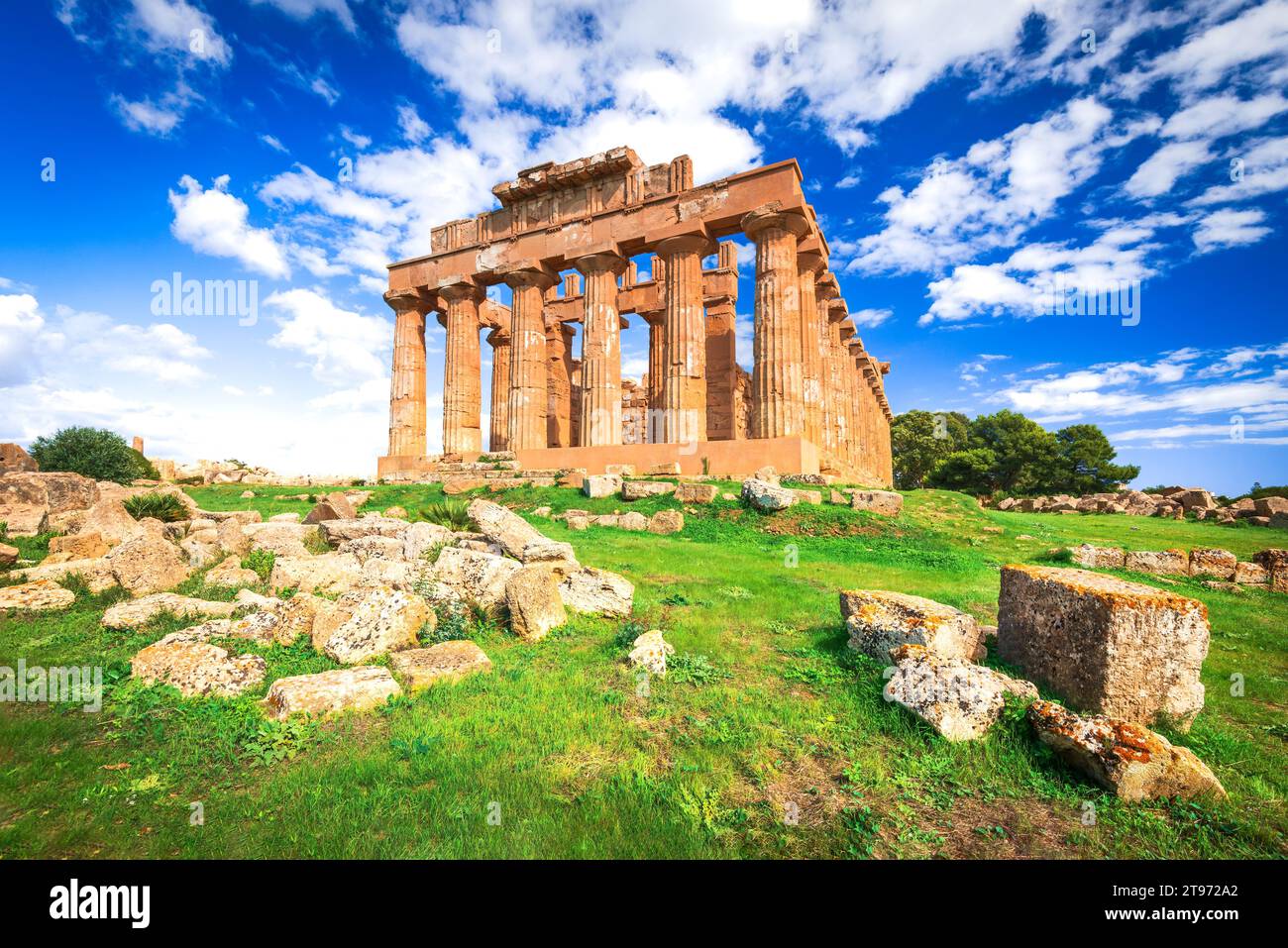 Selinunte, Italien. Amcoemt akropolis und Hera Tempel, griechisches Erbe von Sizilien. Stockfoto