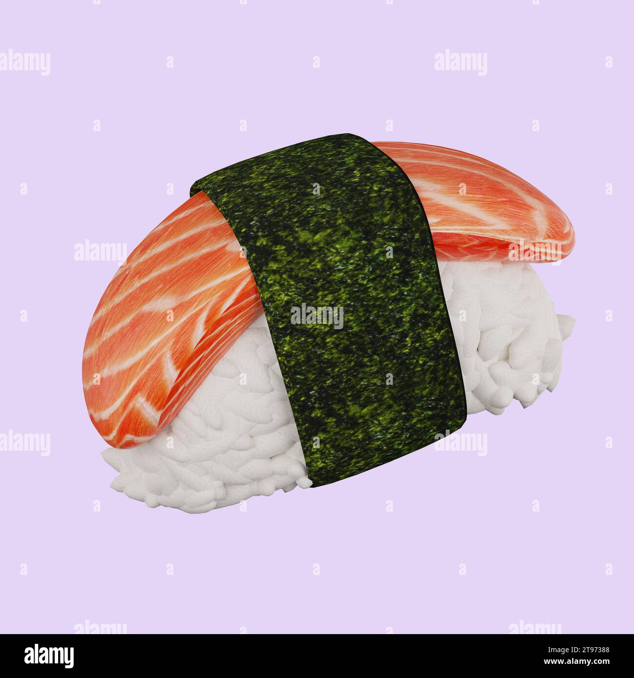 Eine herzhafte Symphonie aus frischem Lachs und gewürztem Reis, die einen köstlichen Genuss für Sushi-Liebhaber schafft. Stockfoto