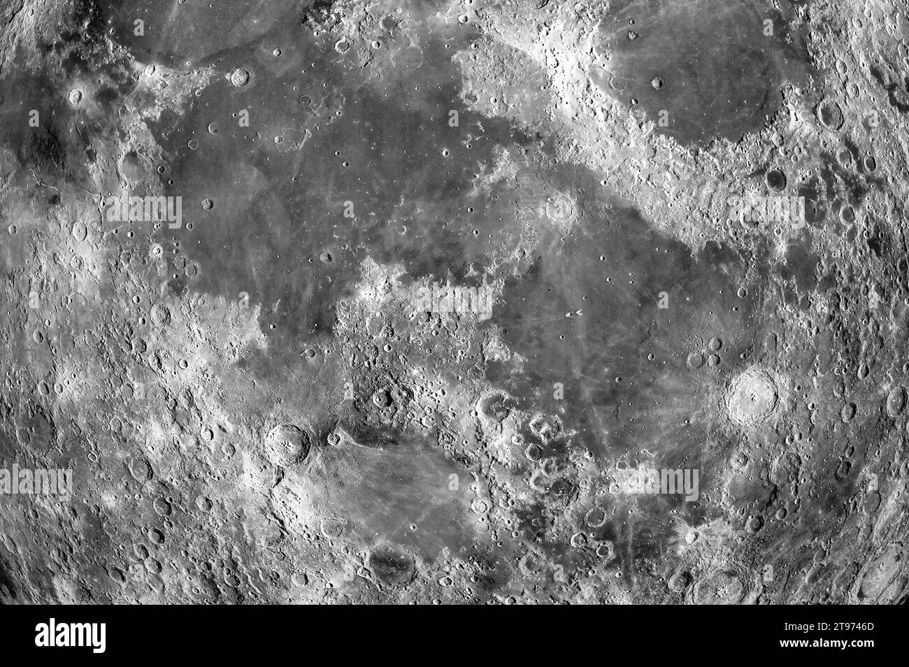 Nahaufnahme der Mondstruktur mit Kratern als Hintergrund Stockfoto
