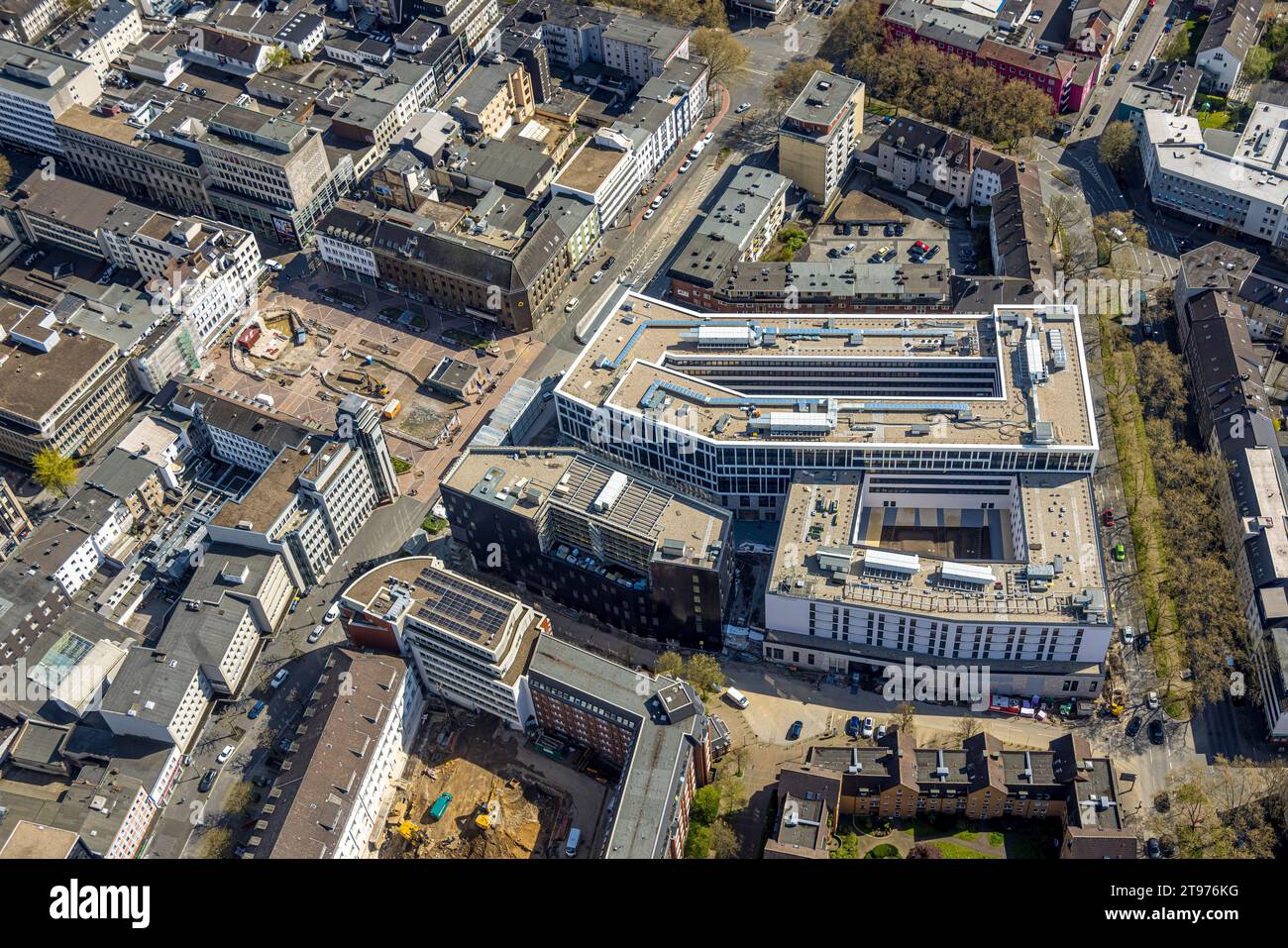 Luftaufnahme, Geschäftsviertel Viktoria Karree, Baustelle Husemannplatz, Gleisdreieck, Bochum, Ruhrgebiet, Nordrhein-Westfalen, Deutschland, Kons Stockfoto