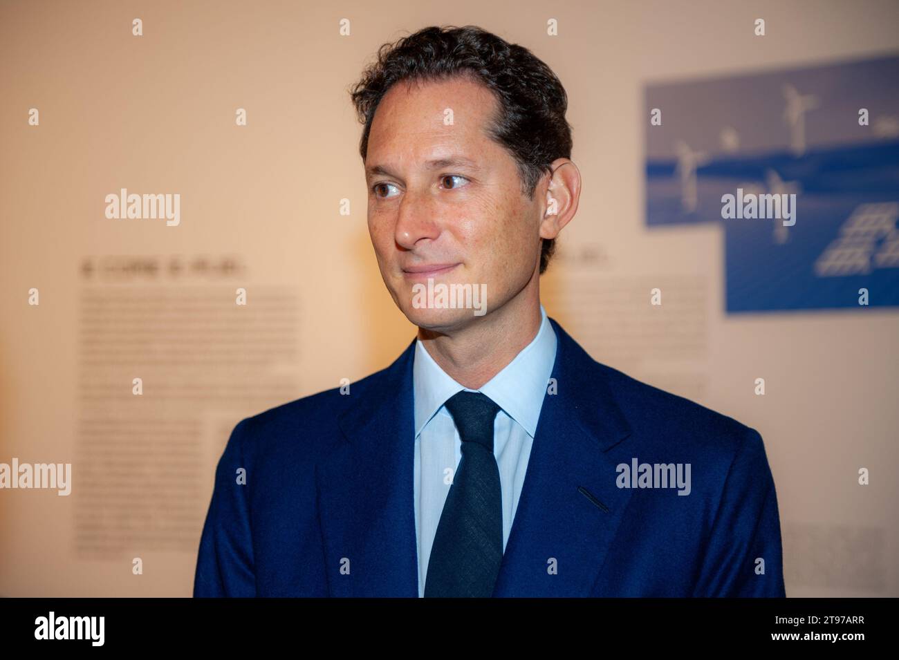 Turin (Italien) 23/2023 John Elkann, Vorsitzender der Stellantis, anlässlich der Präsentation der Ausstellung „Drive Different“ im Museum Auto Stockfoto
