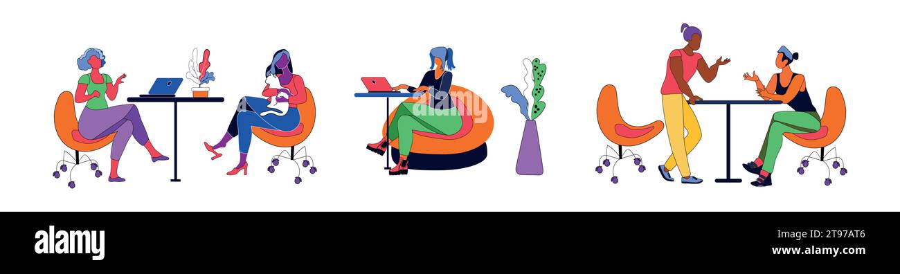 Gruppe von Leuten im Büro, helle Vektor-Illustration, nicht KI, handgezeichnet für Design, Cartoon Stock Vektor